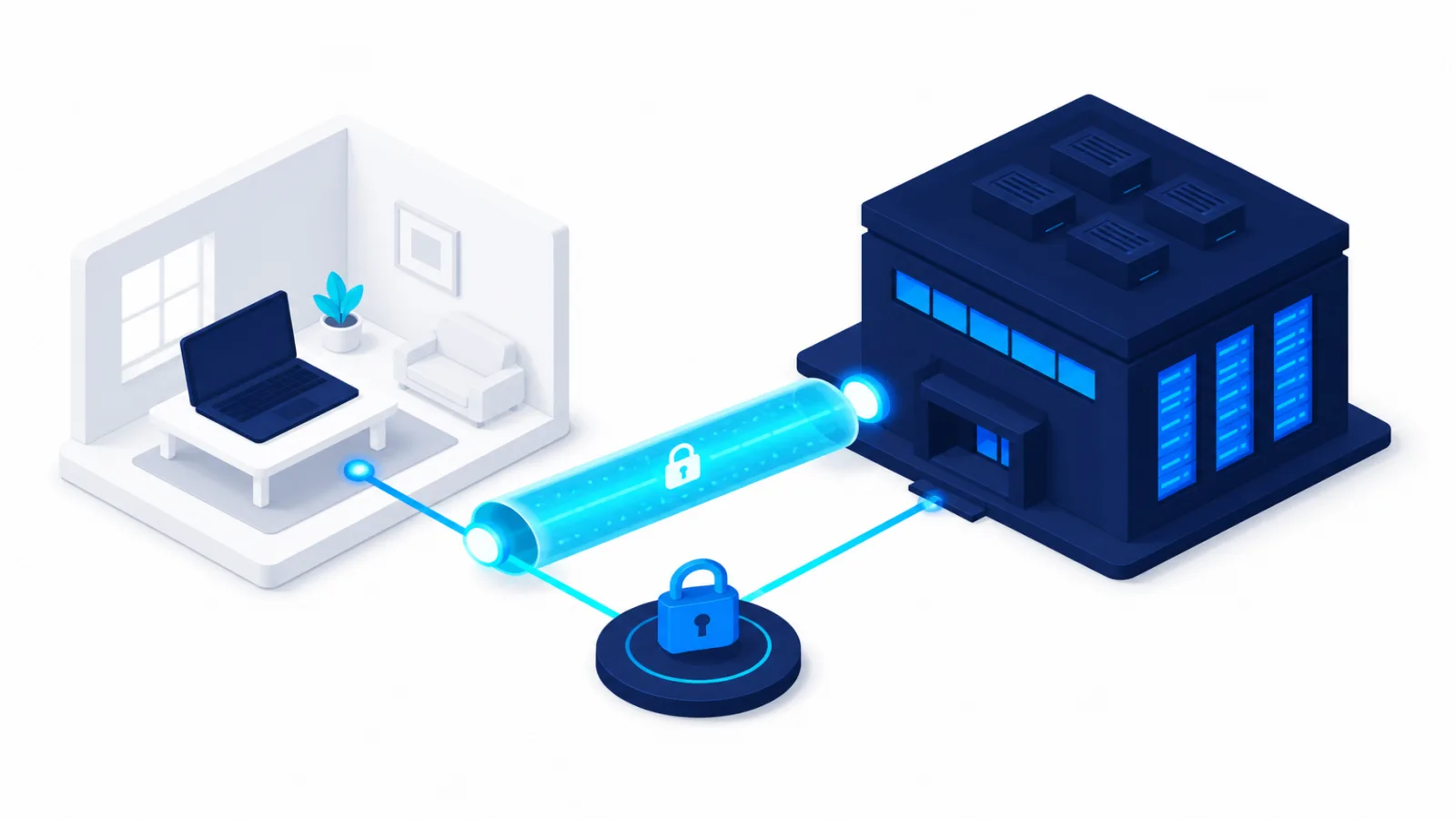 Portable en déplacement relié au réseau du bureau par un tunnel chiffré