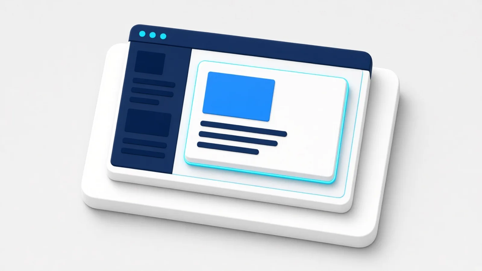 Interface d'administration contenant une zone d'édition détachée entourée d'un liseré lumineux